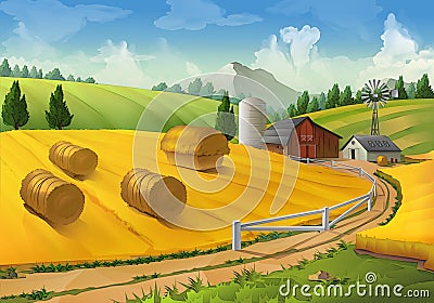 Farm rural landscape Vector Illustration