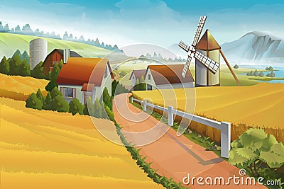 Farm rural landscape Vector Illustration