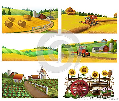 Farm, rural landscape, vector set Vector Illustration