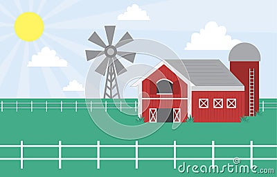 Farm scene with windmill Vector Illustration