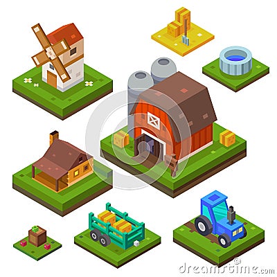 Farm set in isometric view Vector Illustration