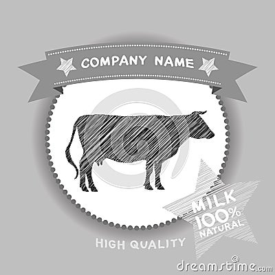 Farm shop, cow Silhouette, milk Diagram and Design Elements in Vintage Style. Vector Vector Illustration