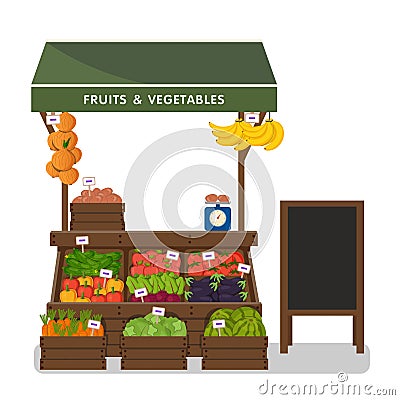 Farm shop. Local stall market. Vector Illustration