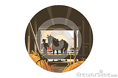 Farm stable with horse Vector Illustration