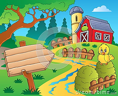 Farm theme with red barn 3 Vector Illustration