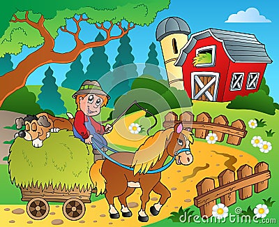 Farm theme with red barn 8 Vector Illustration