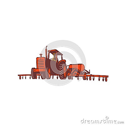 Farm Tractor Pulling Nitrogen Tank Retro Cartoon Illustration