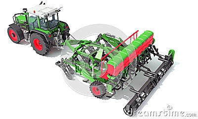 Farm Tractor with Trailed Disc Harrow 3D rendering on white background Stock Photo