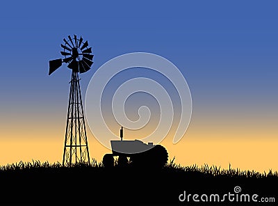 Farm tractor with windmill Vector Illustration