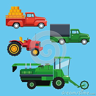 Farm tractors and vehicles Vector Illustration