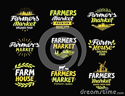 Farm vector logo. Farmers market, farming, agriculture collection icons or symbols Vector Illustration