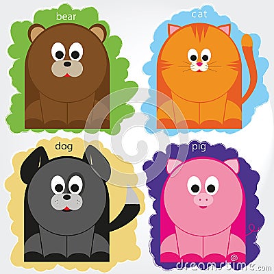 Farm, wild animals and pets on a colored background. Cartoon Funny Animals Vector. Stock Photo