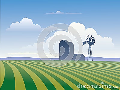 Farm With Windmill Vector Illustration