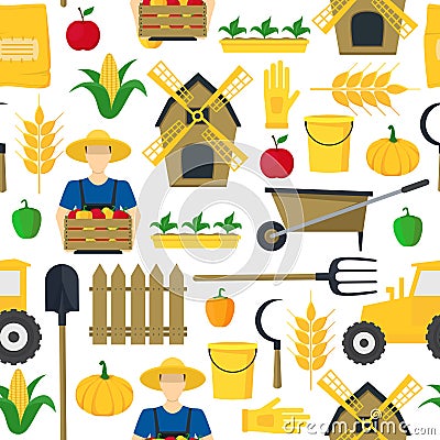 Farmer Background Pattern Farming Elements and Equipment. Vector Vector Illustration