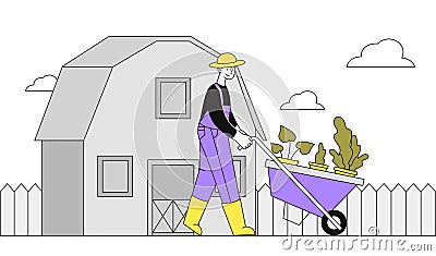 Farmer with cart vector linear Vector Illustration