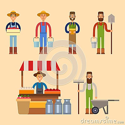 Farmer character man agriculture person profession rural gardener worker people vector illustration. Vector Illustration