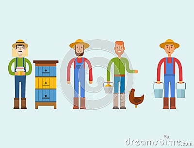 Farmer character man agriculture person profession rural gardener worker people vector illustration. Vector Illustration