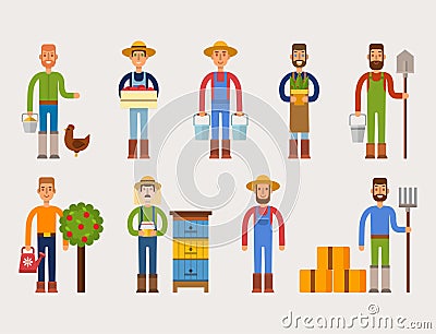 Farmer character man agriculture person profession rural gardener worker people vector illustration. Vector Illustration