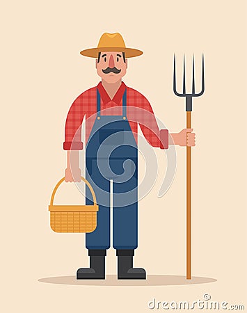 Farmer character flat vector illustration. Vector Illustration