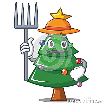 Farmer Christmas tree character cartoon Vector Illustration