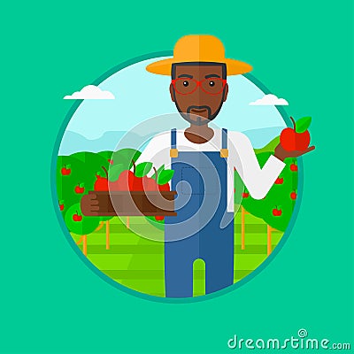 Farmer collecting apples vector illustration. Vector Illustration