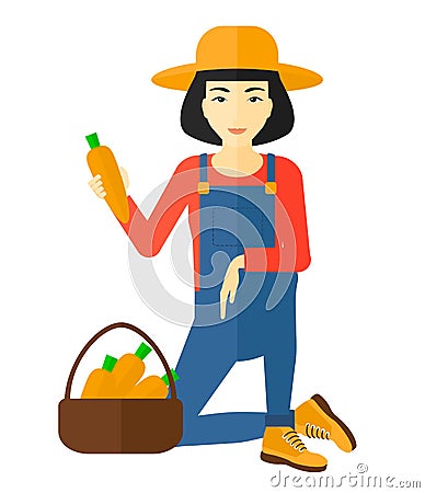 Farmer collecting carrots. Vector Illustration