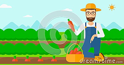 Farmer collecting carrots. Vector Illustration