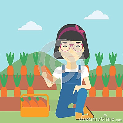 Farmer collecting carrots vector illustration. Vector Illustration