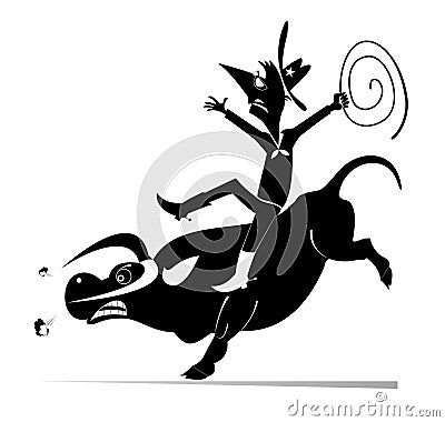 Farmer or cowboy riding a bull Vector Illustration