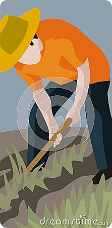 Farmer Digging a Field Vector Illustration