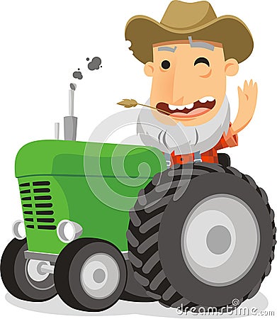 Farmer driving tractor Cartoon Illustration