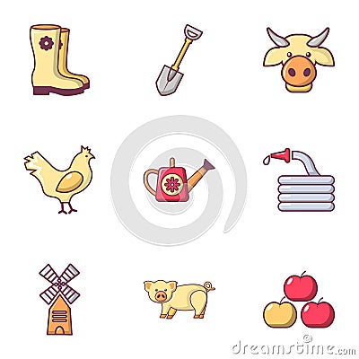 Farmer equipment icons set, flat style Vector Illustration