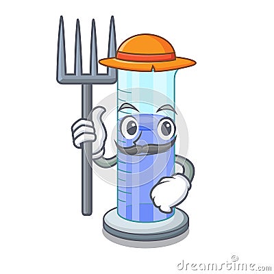 Farmer graduated cylinder with on mascot liquid Vector Illustration