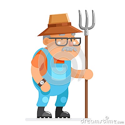 Farmer grandfather adult rancher old age man peasant character cartoon villager isolated flat design vector illustration Vector Illustration