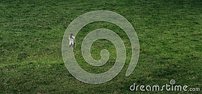 Farmer in on a green meadow Stock Photo