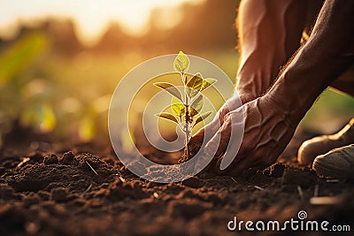 farmer hand planting seed Stock Photo