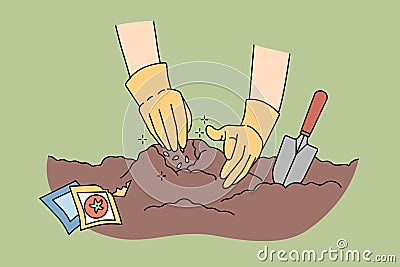 Farmer hands working in soil Vector Illustration