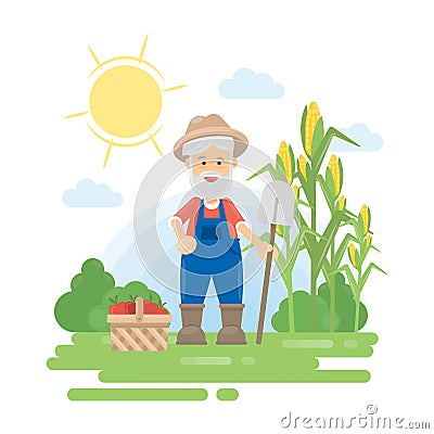 Farmer with harvest. Vector Illustration