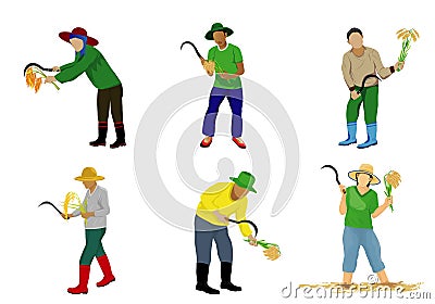 Farmer harvest rice cartoon shape Vector Illustration