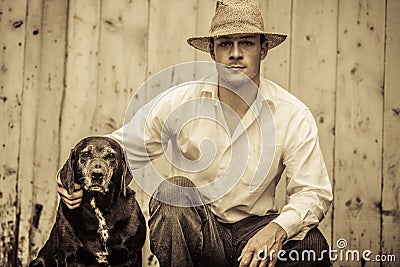 The Farmer and his Best Friend Stock Photo