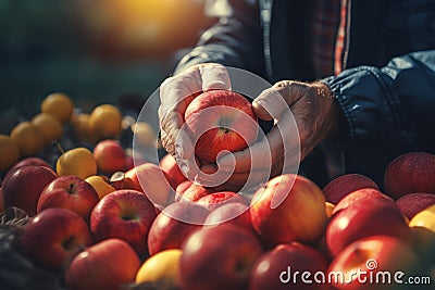 Farmer hold apples. Generate Ai Stock Photo