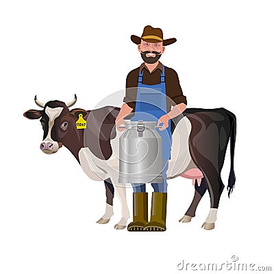 Farmer holding a milk churn Vector Illustration