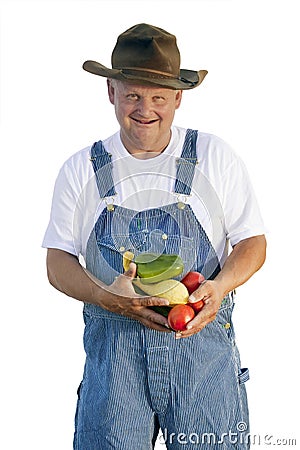 Farmer holding Organic Vegetables Stock Photo