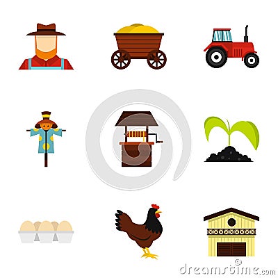 Farmer icons set, flat style Vector Illustration