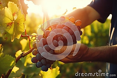 Farmer male hands picking grape, grapes harvest Stock Photo