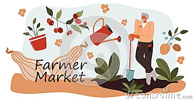 Farmer market, agriculture and farming selling Vector Illustration
