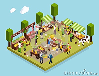 Farmer Market Isometric Composition Vector Illustration