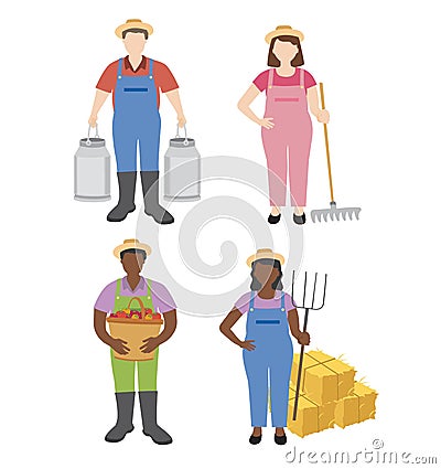 Farmer with milk container, pitchfork and vegetable Vector Illustration