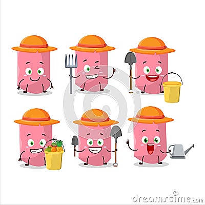 Farmer pink chalk cute mascot character with fork Cartoon Illustration