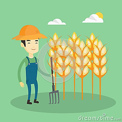 Farmer with pitchfork vector illustration. Vector Illustration